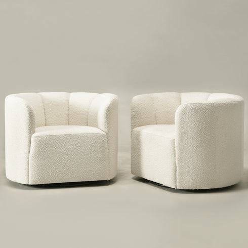 Wilton Bouclé Swivel Barrel Chair - White Petal Back Modern Swivel Chair | Swivel Accent Chairs | Kinwell Furniture | Swivel Armchairs