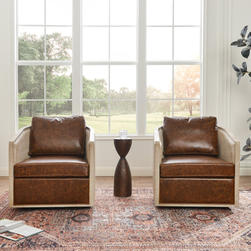 Claude Premium Leather Swivel Cane Chair - Comfortable Swivel Chair | Modern Swivel Chairs | Kinwell Furniture | Modern Swivel Chairs