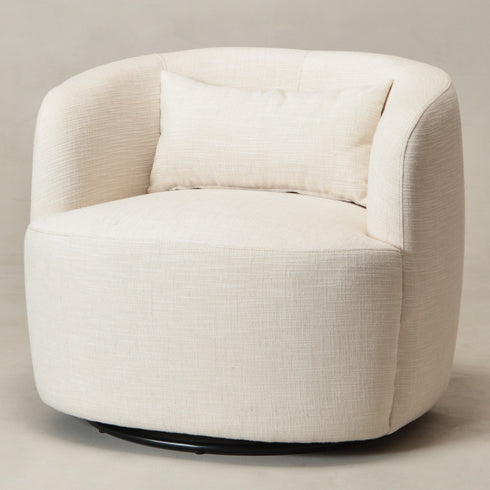 Ashlie Linen Swivel Barrel Chair - Ivory Modern Swivel Chair | Swivel Accent Chairs | Kinwell Furniture | Swivel Armchairs
