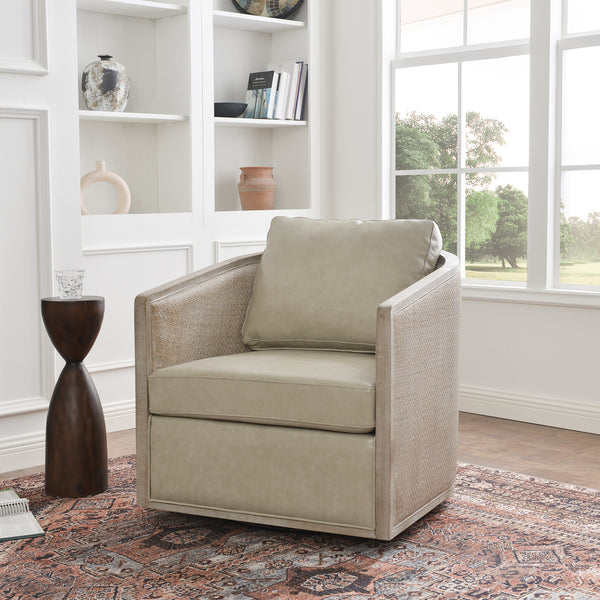 Claude Premium Leather Swivel Cane Chair - Modern Swivel Chair | Swivel Accent Chairs | Kinwell Furniture | Swivel Armchairs