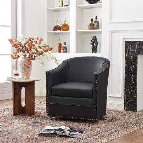 Lawton Faux Leather Tufted Swivel Chair – Black Industrial Modern Swivel Chair | Faux Leather Office & Lounge Chair | Kinwell Furniture | High Back Chair