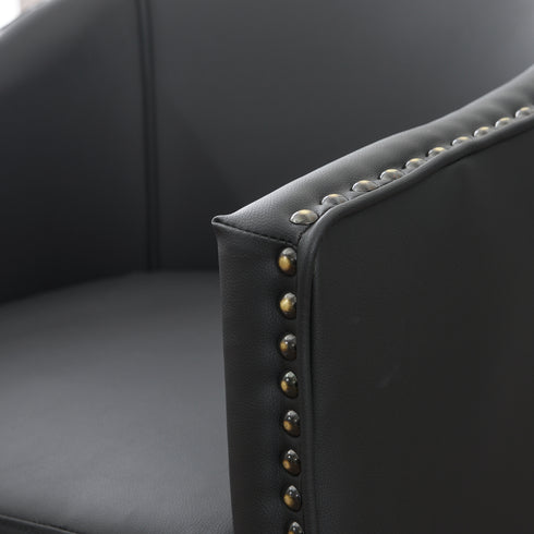 Lawton Faux Leather Tufted Swivel Chair – Black Industrial Modern Swivel Chair | Faux Leather Office & Lounge Chair | Kinwell Furniture | High Back Chair