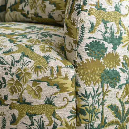 Ashlie Embroidered Fabric Swivel Chair - Jungle Animal Print Swivel Chair | Modern Swivel Accent Chair | Upholstered Swivel Armchair | Kinwell Furniture | 360 Degree Swivel Barrel Chair | Embroidered Fabric Armchair | Living Room Accent Chairs | Statement Swivel Chair