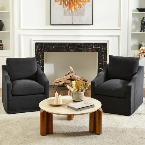 Charles Slipcover Swivel Barrel Chair – Black Modern Swivel Chair | Slipcover Swivel Chairs | Kinwell Furniture | Swivel Armchairs