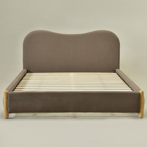 Dorothy Linen Platform Bed with Headboard – Teddy Brown Modern Upholstered Queen Bed Frame | Platform Beds | Kinwell Furniture | Bedroom Bed Frame