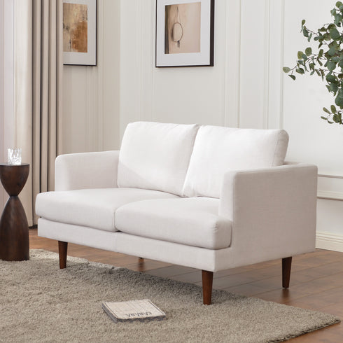 Ivory Upholstered Loveseat – Albert Loveseat Sofa | 2-Seater Couch | Kinwell Furniture | Mid-Century Modern, Timeless Design