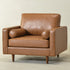 Tiziano Tufted Armchair – Camel Faux Leather Accent Chair with Pillows | Mid-Century Lounge Chair | Kinwell Furniture