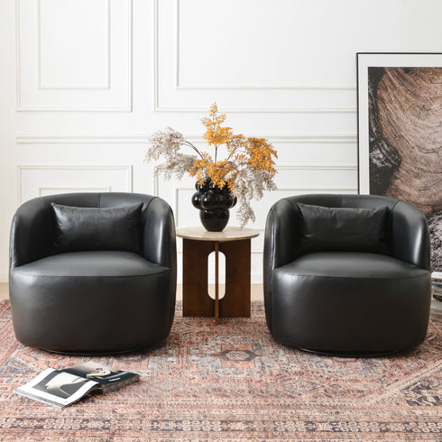 Ashlie Leather Swivel Barrel Chair - Black Accent Swivel Chair | Swivel Chairs for Living Rooms | Kinwell Furniture | Top Swivel Chairs