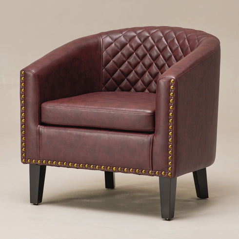 Logan Faux Leather Tufted Club Chair - Red Accent Chair | Decorative Accent Chairs | Kinwell Furniture | Modern Accent Chairs
