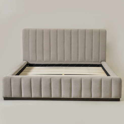 Agnes Linen Platform Bed - Beige / Gray Upholstered Bed | Queen & King Platform Beds | Kinwell Furniture | Modern Linen Bed Frames