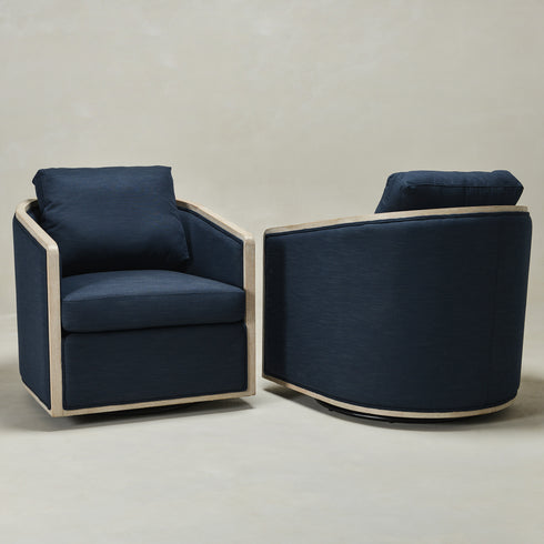Claude Performance Linen Fabric Swivel Chair - Indigo Modern Swivel Chair | Swivel Accent Chairs | Kinwell Furniture | Swivel Armchairs