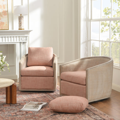 Claude Linen Swivel Cane Chair