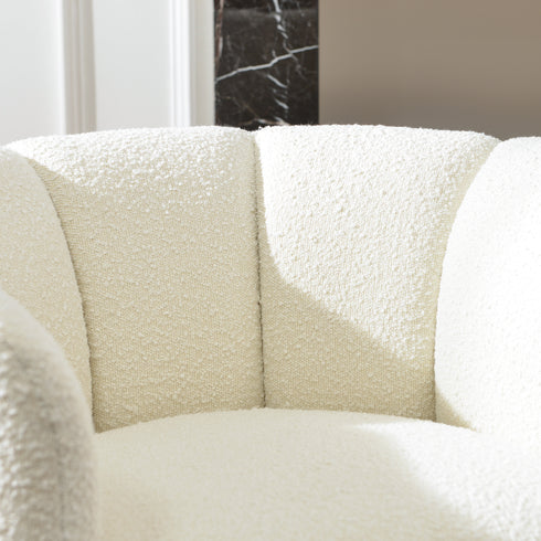 Wilton Bouclé Swivel Barrel Chair - White Petal Back Modern Swivel Chair | Swivel Accent Chairs | Kinwell Furniture | Swivel Armchairs