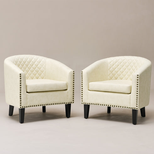 Logan Faux Leather Tufted Club Chair - Cream Accent Chair | Decorative Accent Chairs | Kinwell Furniture | Modern Accent Chairs