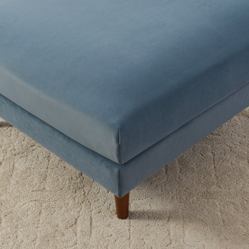 Albert Linen Blend Ottoman – Footrest & Pouf | Living Room Accent Seat | Kinwell Furniture | Contemporary Ottoman | Blue
