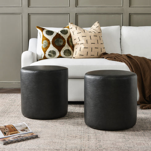 Elof Faux Leather Ottoman - Compact & Versatile Pouf | Living Room Footrest | Kinwell Furniture | Contemporary Ottomans