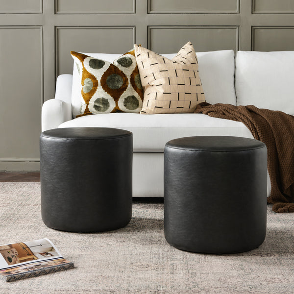 Elof Faux Leather Ottoman - Compact & Versatile Pouf | Living Room Footrest | Kinwell Furniture | Contemporary Ottomans