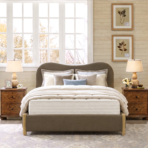 Dorothy Linen Platform Bed with Headboard – Teddy Brown Modern Upholstered Double Bed Frame | Platform Beds | Kinwell Furniture | Bedroom Bed Frame