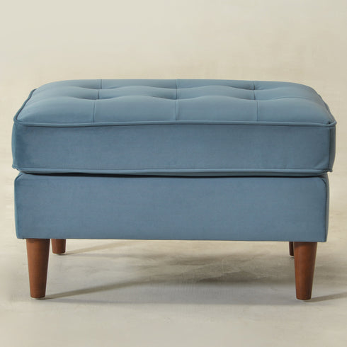 Tiziano Tufted Ottoman – Velvet Rectangular Footrest & Accent Seat | Mid-Century Upholstered Pouf | Blue Ottoman