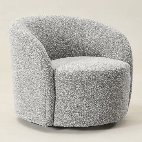 Everitte Bouclé Swivel Barrel Chair - Black and White Accent Swivel Chair | Swivel Chairs for Living Rooms | Kinwell Furniture | Top Swivel Chairs