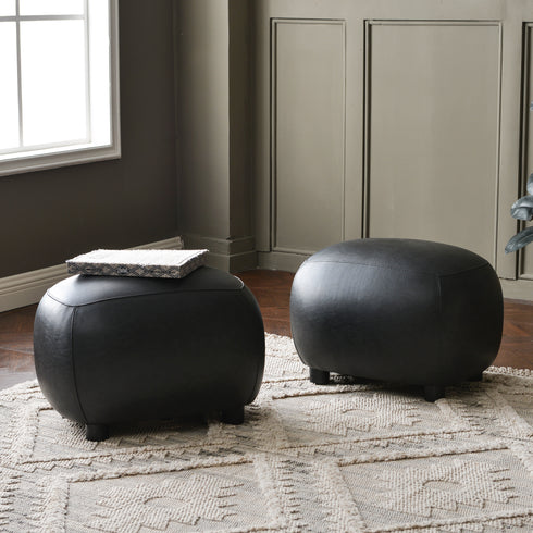 Elmer Faux Leather Ottoman – Round Black Ottoman | Decorative Ottoman | Kinwell Furniture | Modern Faux Leather Furniture