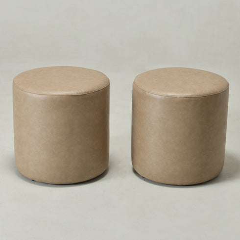 Elof Faux Leather Ottoman - Faux Leather Footrest | Round Pouf for Living Room | Kinwell Furniture | Stylish Home Seating