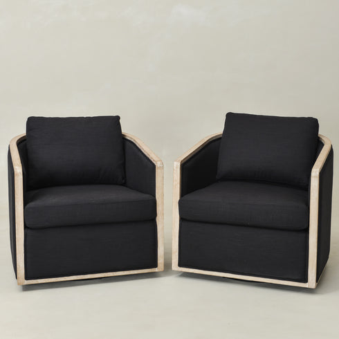 Claude Performance Linen Fabric Swivel Chair - Black Modern Swivel Chair | Swivel Accent Chairs | Kinwell Furniture | Swivel Armchairs