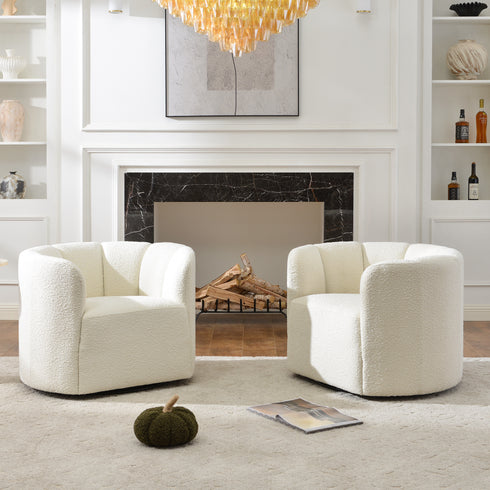 Wilton Bouclé Swivel Barrel Chair - White Petal Back Modern Swivel Chair | Swivel Accent Chairs | Kinwell Furniture | Swivel Armchairs