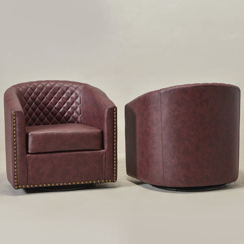 Logan Faux Leather Tufted Swivel Club Chair - Red Modern Swivel Chair | Swivel Accent Chairs | Kinwell Furniture | Swivel Armchairs