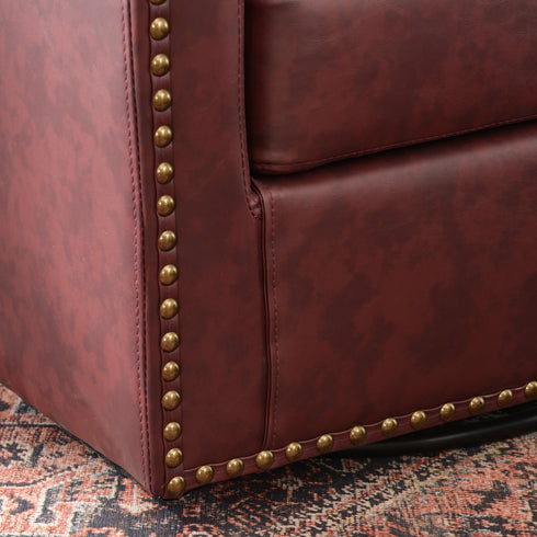 Logan Faux Leather Tufted Swivel Club Chair - Red Modern Swivel Chair | Swivel Accent Chairs | Kinwell Furniture | Swivel Armchairs
