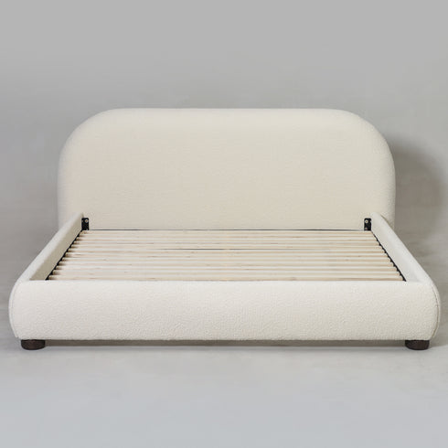 Harriet Boucle Platform Bed with Wood Legs