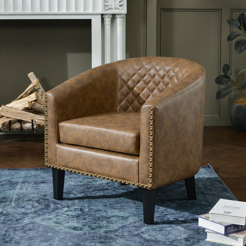 Logan Faux Leather Tufted Club Chair - Coffee Accent Chair | Decorative Accent Chairs | Kinwell Furniture | Modern Accent Chairs
