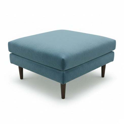 Albert Linen Blend Ottoman – Footrest & Pouf | Living Room Accent Seat | Kinwell Furniture | Contemporary Ottoman | Blue