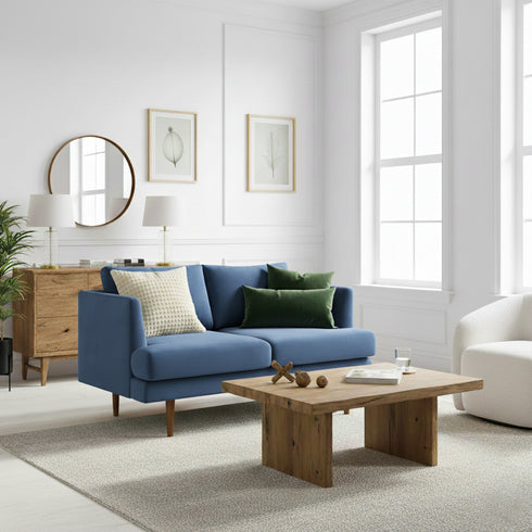 Blue Upholstered Loveseat – Albert Loveseat Sofa | 2-Seater Couch | Kinwell Furniture | Mid-Century Modern, Timeless Design