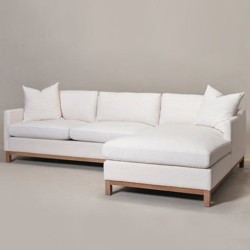 Cream Goose Down Sectional Sofa | L-Shape Down Filled Sectional with Chaise | Cream Upholstered Sectional Sofa | Modern Cream Sectional Couch | Soft Down Sectional Sofa