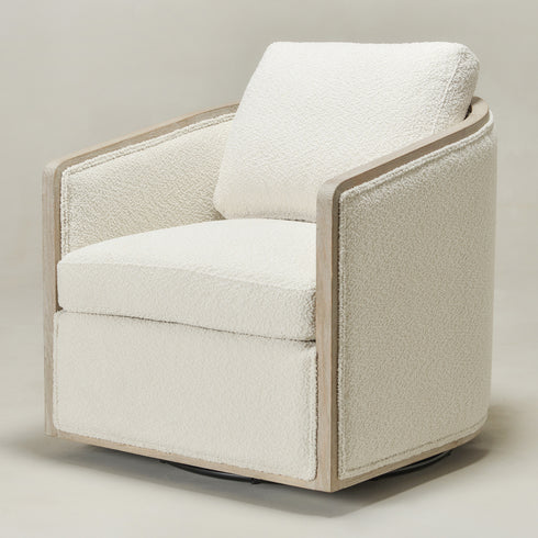 Claude Bouclé Swivel Barrel Chair - Cozy Modern Swivel Chair | Swivel Accent Chair for Living Room | Kinwell Furniture | Swivel Armchair with Bouclé Fabric