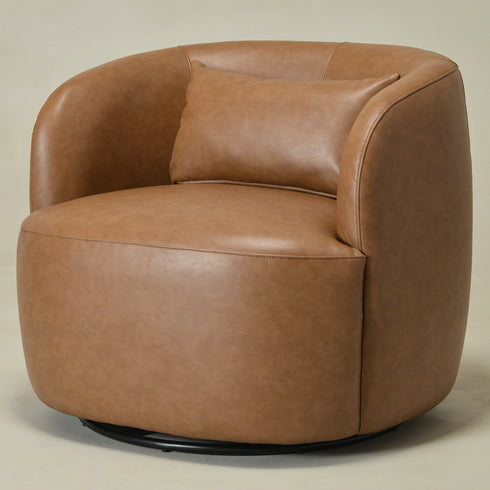 Ashlie Faux Leather Swivel Chair - Camel Modern Swivel Chair | Faux Leather Armchairs | Kinwell Furniture | Swivel Accent Chairs