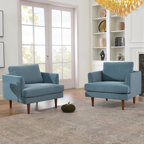 Upholstered Armchair – Blue Square Arm Accent Chair | Performance Fabric Armchair | Kinwell Furniture | Scandinavian, Timeless Design