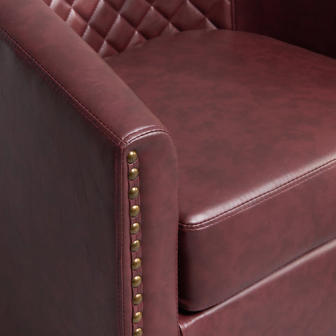 Logan Faux Leather Tufted Swivel Club Chair - Red Modern Swivel Chair | Swivel Accent Chairs | Kinwell Furniture | Swivel Armchairs