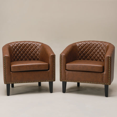 Logan Faux Leather Tufted Club Chair - Brown Accent Chair | Decorative Accent Chairs | Kinwell Furniture | Modern Accent Chairs