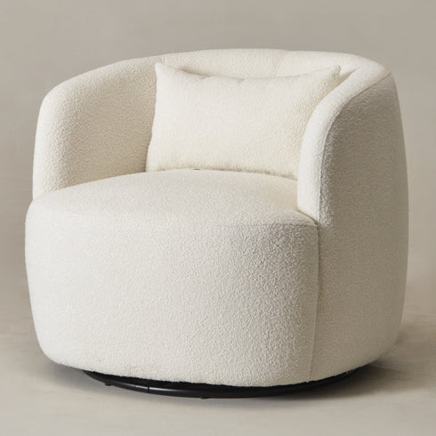 Ashlie Bouclé Swivel Barrel Chair - Comfortable Swivel Chair | Modern Swivel Chairs | Kinwell Furniture | Modern Swivel Chairs