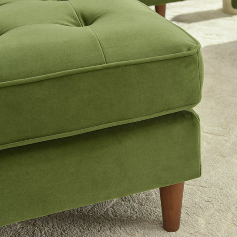 Tiziano Tufted Ottoman – Velvet Rectangular Footrest & Accent Seat | Mid-Century Upholstered Pouf | Green Ottoman
