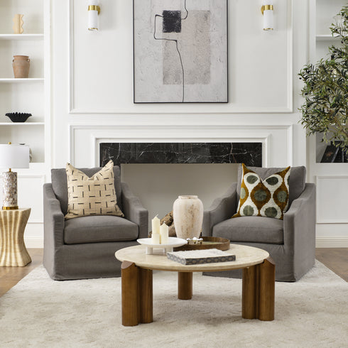 Charles Slipcover Swivel Barrel Chair – Slate Gray Modern Swivel Chair | Slipcover Swivel Chairs | Kinwell Furniture | Swivel Armchairs