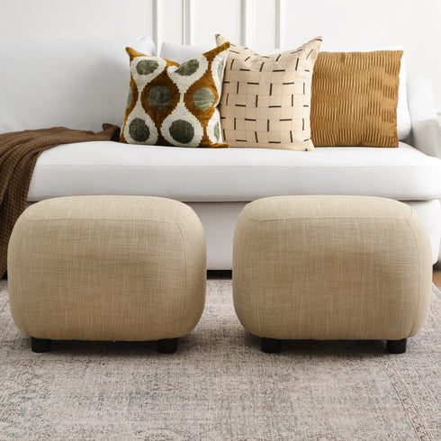 Elmer Linen Ottoman - Wheat Fabric Ottoman | Decorative Ottoman | Kinwell Furniture | Modern Ottoman Furniture