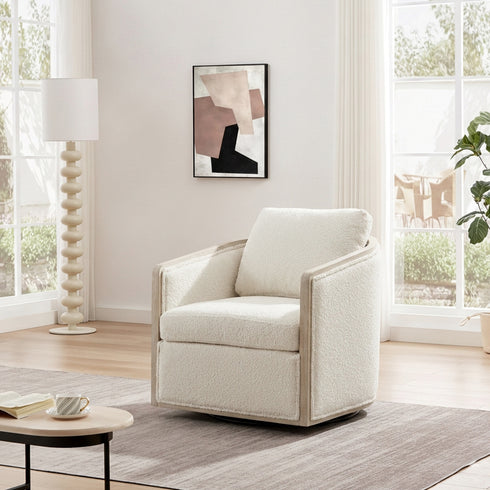 Claude Bouclé Swivel Barrel Chair