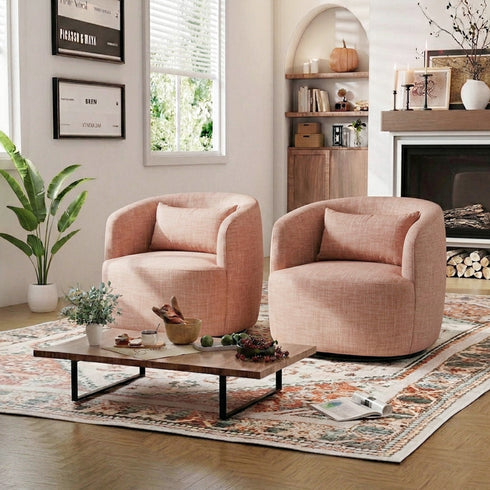 Ashlie Linen Swivel Barrel Chair - Coral Modern Swivel Chair | Swivel Accent Chairs | Kinwell Furniture | Swivel Armchairs