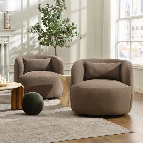Ashlie Chenille Swivel Barrel Chair - Teddy Brown Modern Swivel Chair | Swivel Accent Chairs | Kinwell Furniture | Swivel Armchairs