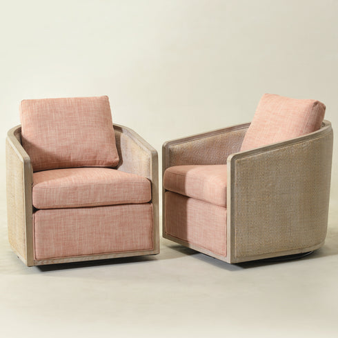 Claude Linen Swivel Cane Chair