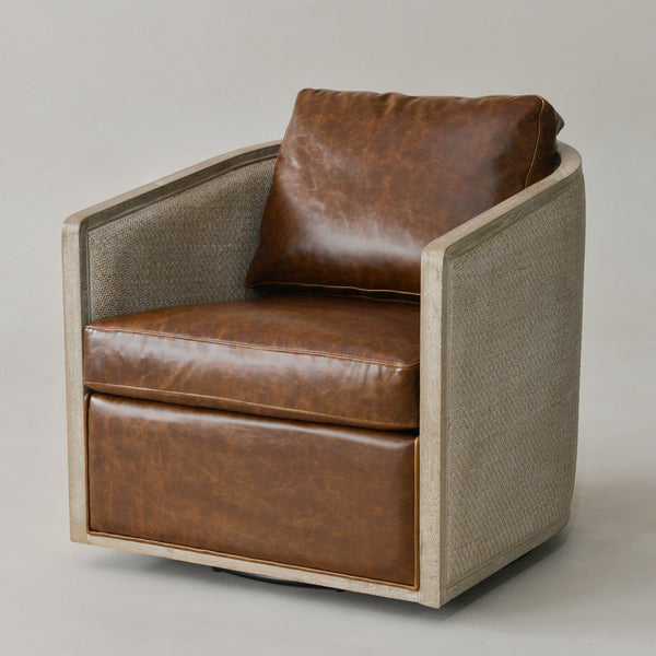 Claude Premium Leather Swivel Cane Chair - Coffee Modern Swivel Chair | Swivel Accent Chairs | Kinwell Furniture | Swivel Armchairs