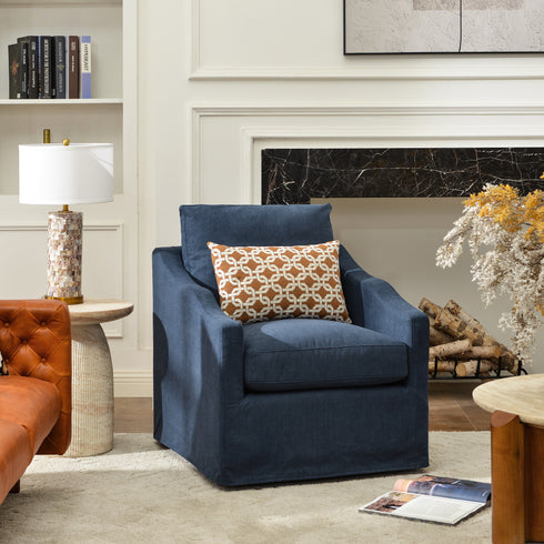 Charles Slipcover Swivel Barrel Chair – Navy Modern Swivel Chair | Slipcover Swivel Chairs | Kinwell Furniture | Swivel Armchairs
